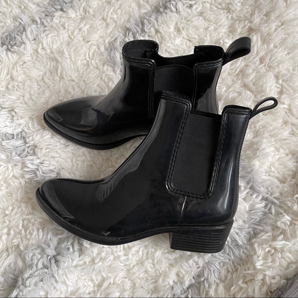 Jeffrey Campbell rain boots 9 shiny black rubber winter waterproof Chelsea - Picture 5 of 8